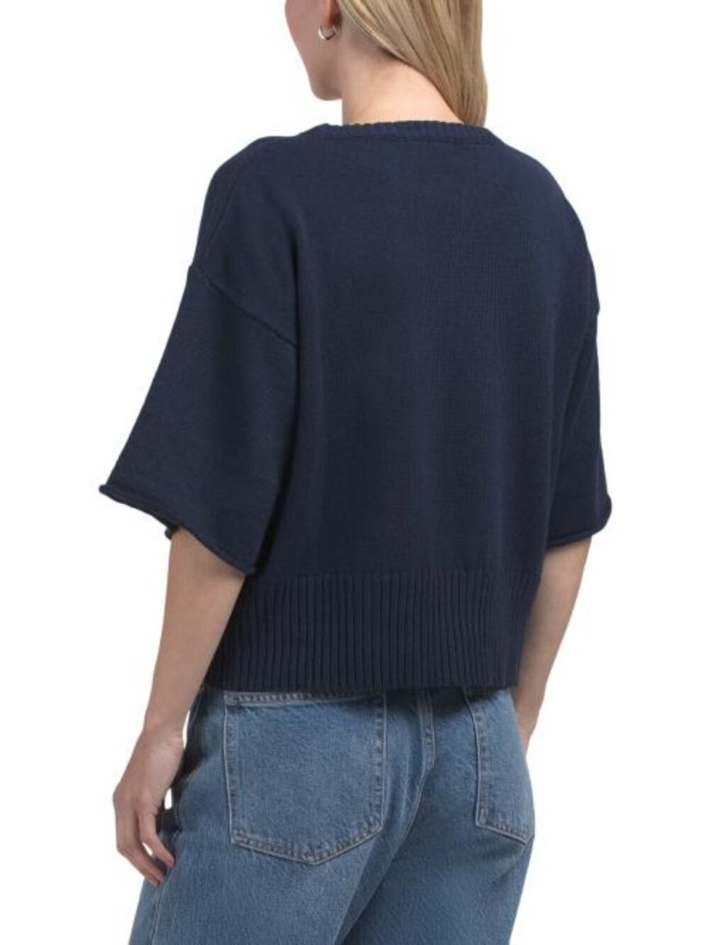 BIANCO E BLU Made In Italy Cotton Blend High Ribbed Sweater - Picture 2 of 4